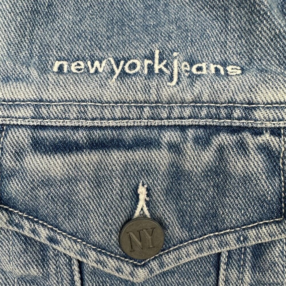 Vintage Denim Vest Sleeveless Jacket Small Blue Cotton NY Jeans Hong Kong Y2K - Picture 4 of 8